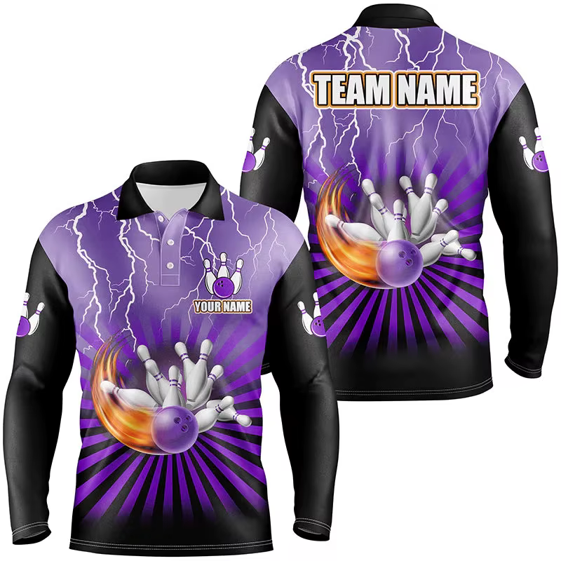 Polo à manches longues graphique bowling pour hommes, t-shirt personnalisé, nom d'équipe, t-shirt im