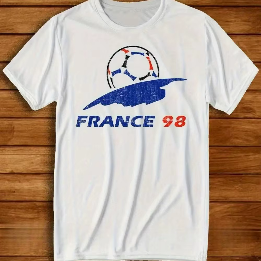T-shirt de football rétro pour homme, inspiré de la Coupe du Monde 98 en France, avec logo officiel 
