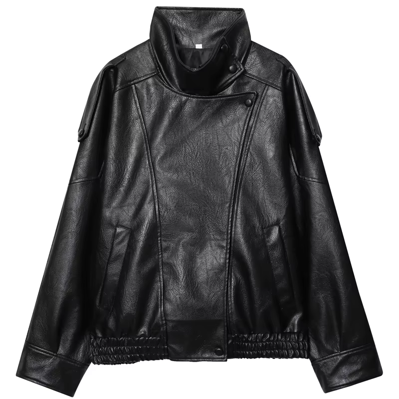 HXAO femmes vestes noir veste en simili cuir femme 2025 asymétrique à manches longues vêtements d'ex