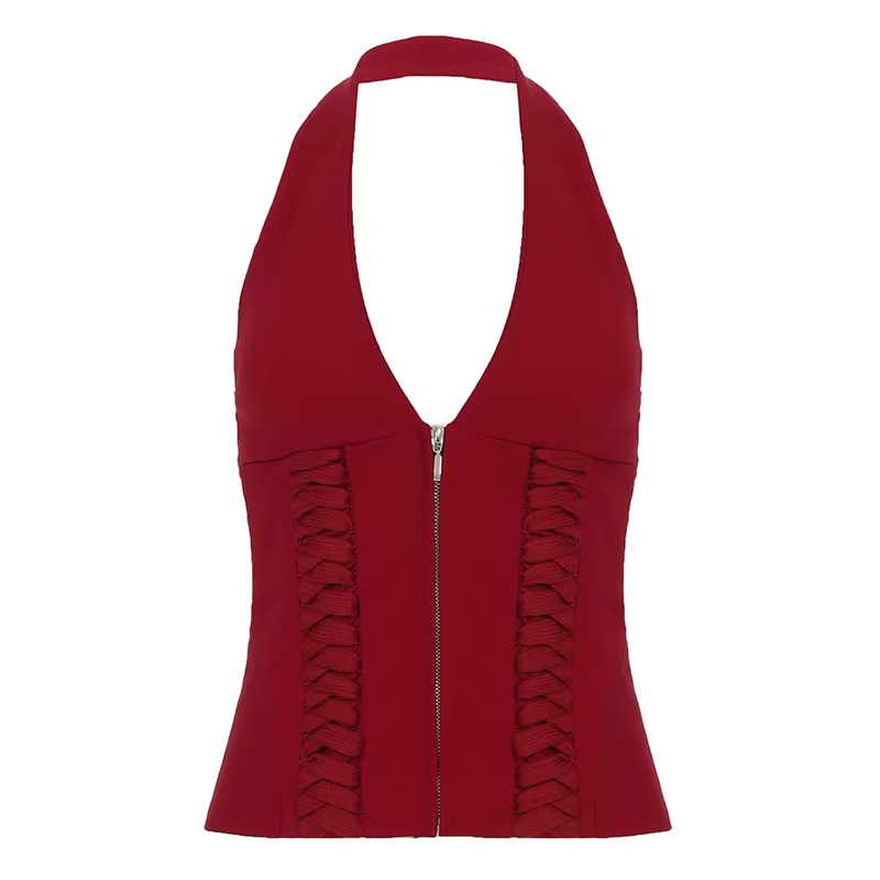Nouveaux hauts sexy pour femmes 2026, col halter en V, tenues tendance, débardeurs courts dos nu ave