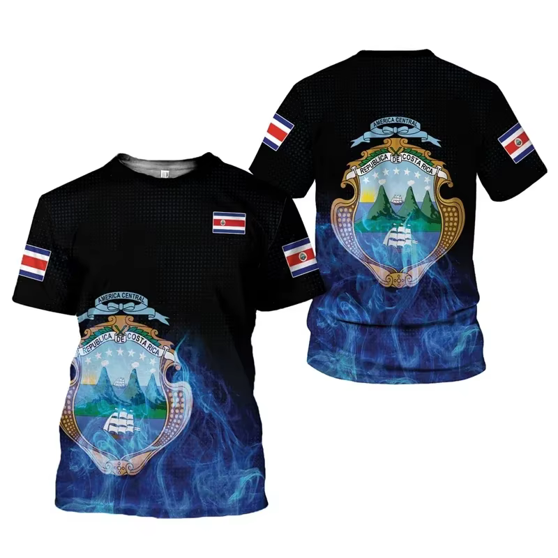 T-shirt personnalisé avec emblème national du Costa Rica pour hommes, impression graphique 3D, sensa