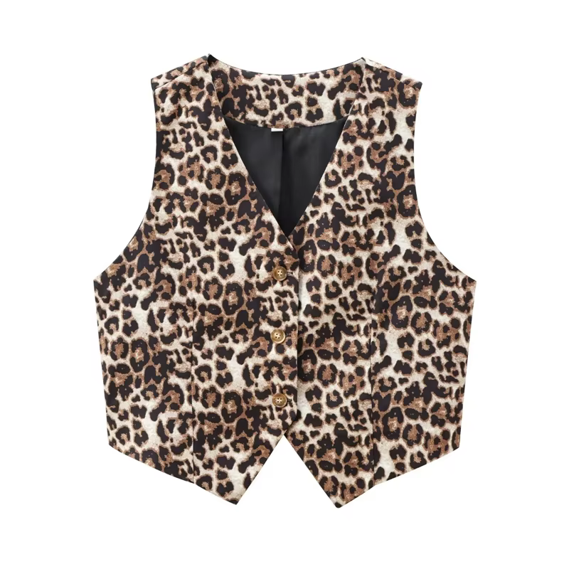 MUJER imprimé léopard gilets pour femmes gilet recadrée sans manches gilet femme mode veste courte f
