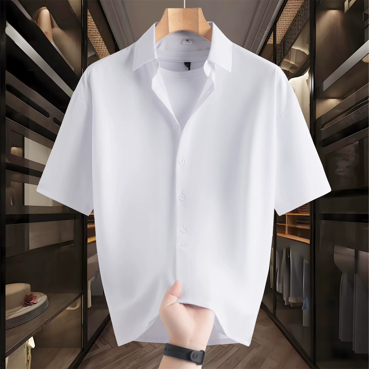 Chemise d'affaires décontractée sans repassage pour hommes, manches courtes, drapée, haut de gamme, 