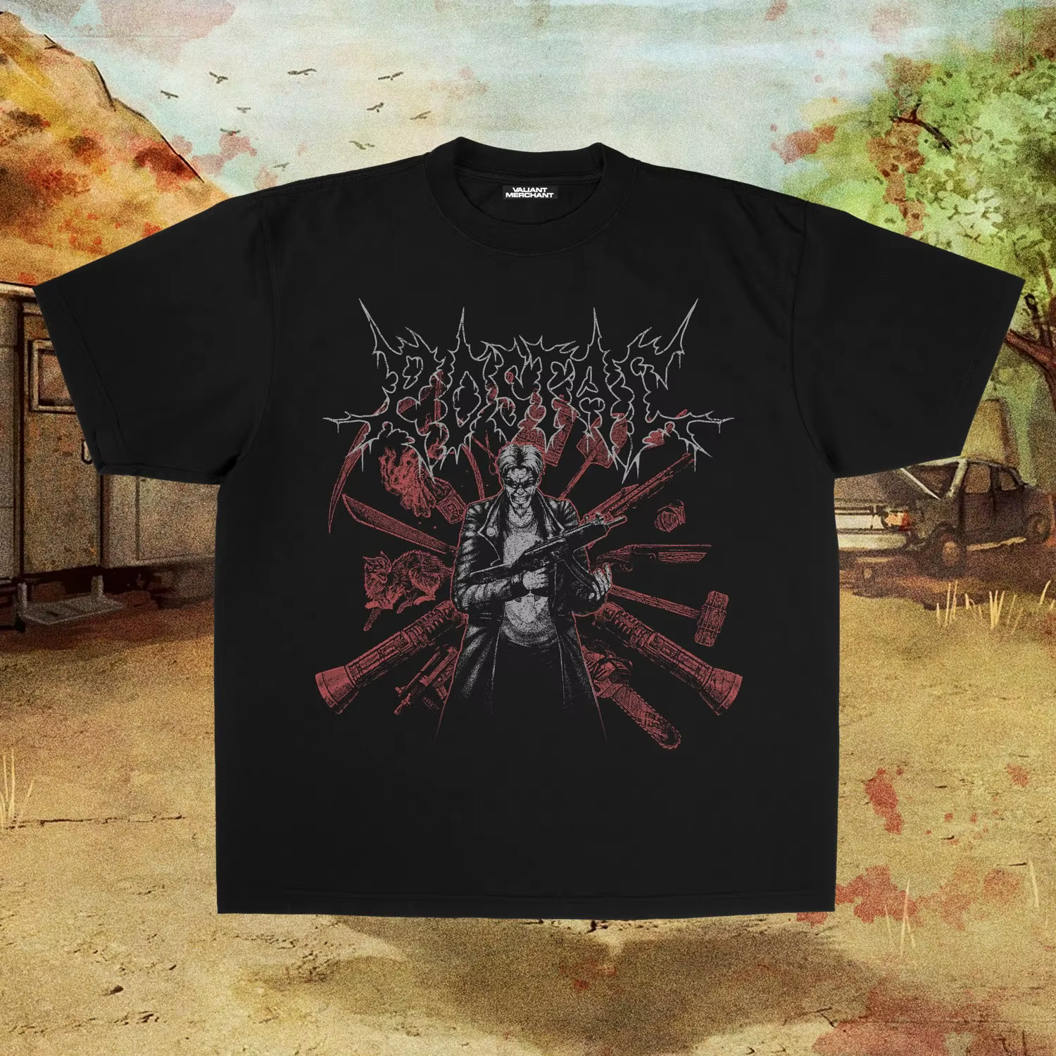 T-shirt noir surdimensionné à col rond pour homme, motif graphique humoristique et actionnel Postal 