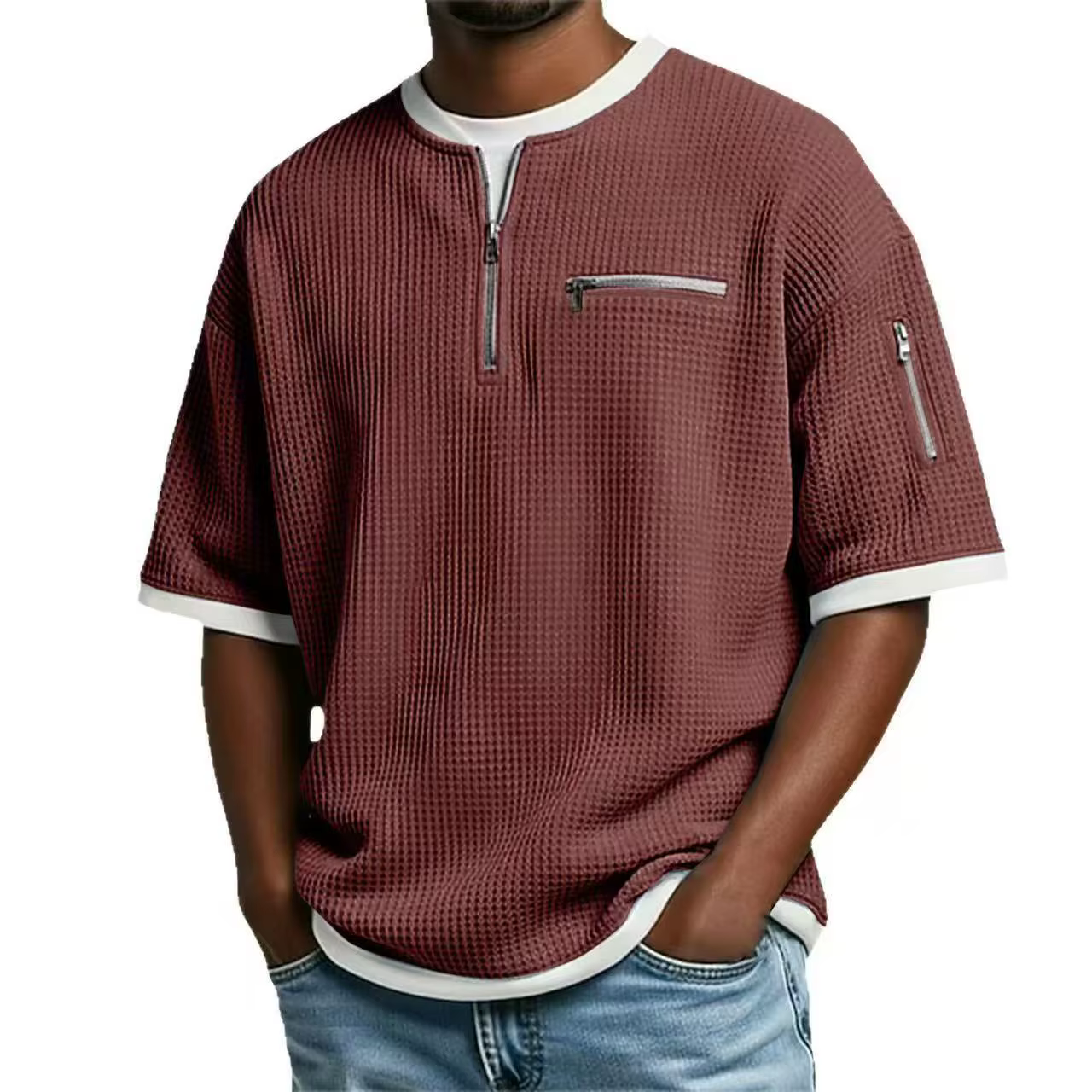 Nouveau Polo d'été pour Homme, Col Montant, Style Européen et Américain, en Tissu Gaufré Respirant,
