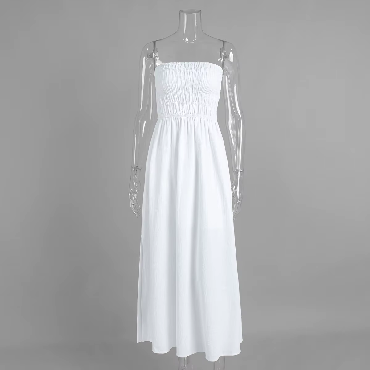 Robe bustier tubulaire plissée, épaules dénudées, taille haute, longue, vacances, nouvelle collectio