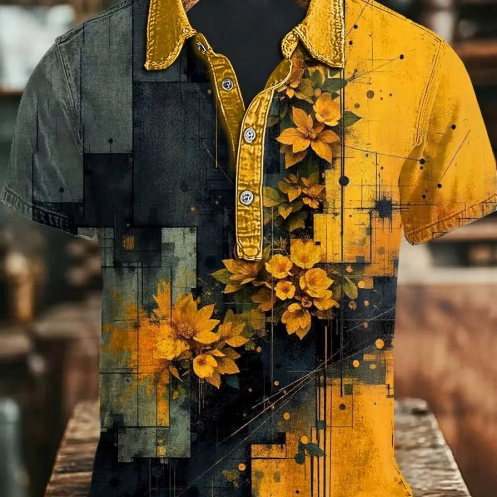 Polo imprimé pour homme, manches courtes, décontracté, noir, imprimé chaîne métallique 3D, style Hen