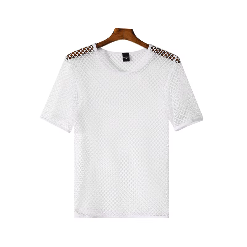 T-shirt Homme Transparent en Résille Sexy Style Streetwear Été