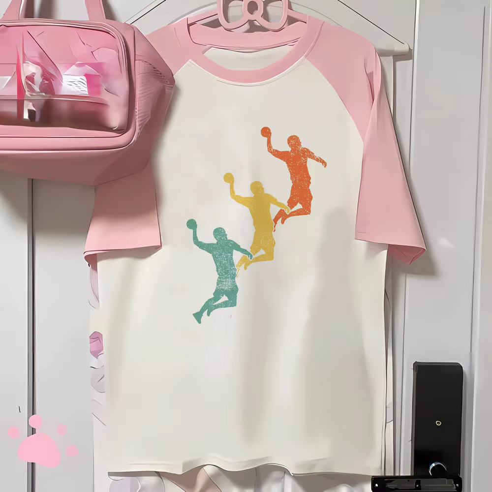 Handball t-shirt femmes élégant imprimé design bande dessinée t-shirt fille bande dessinée vêtements