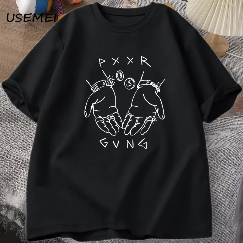 Pxxr Gvng-T-shirt manches courtes col rond pour homme, streetwear en coton, estival et estival