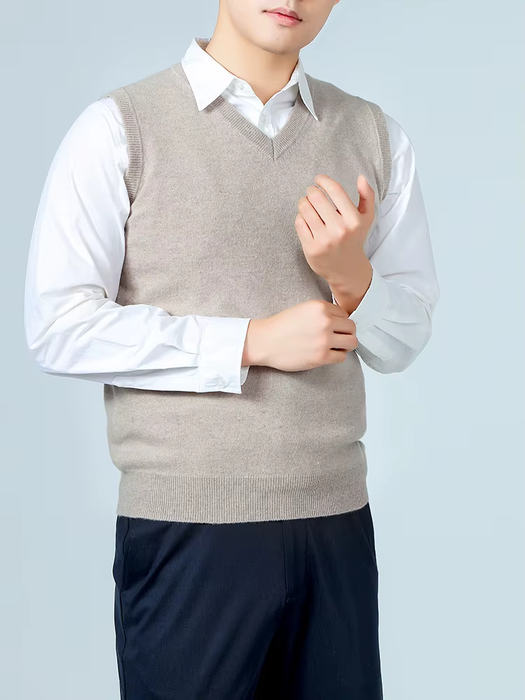 100% laine mérinos Pure hommes col en v gilet sans manches pull automne hiver épais décontracté mode