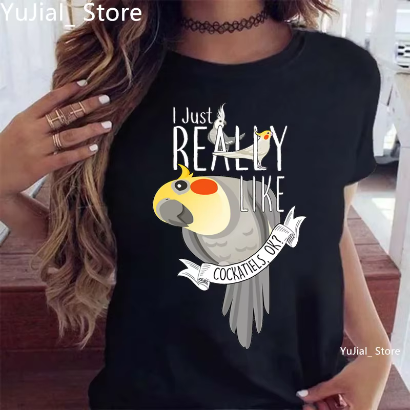 Kawaii vêtements drôle T-Shirt filles calopsitte perroquet T-Shirt femmes vêtements Harajuku chemise