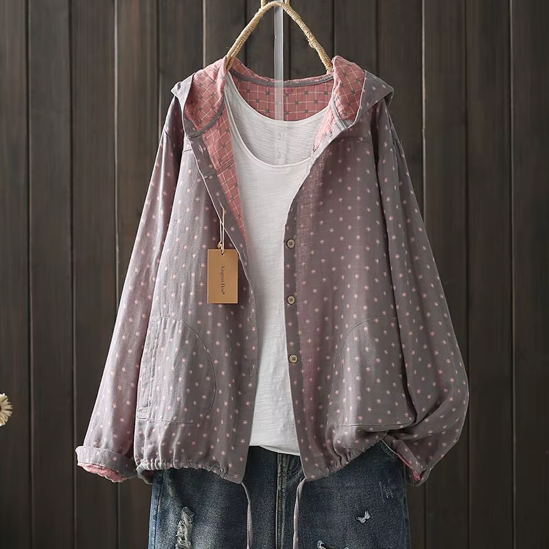Nouveau Chemise imprimée à capuche haut ample décontracté