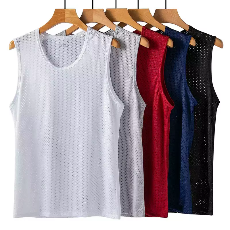 Débardeur Homme en Soie Glacée et Maille, Léger, Sportif, pour l'Été, T-shirt sans Manches, Décontra
