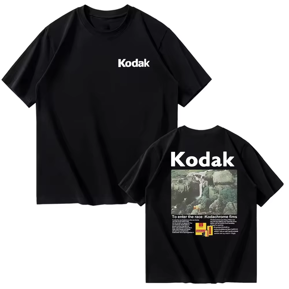 T-shirt graphique Kodak Rainbow Stripe Logo 2026 été homme femme 100% coton vintage streetwear décon