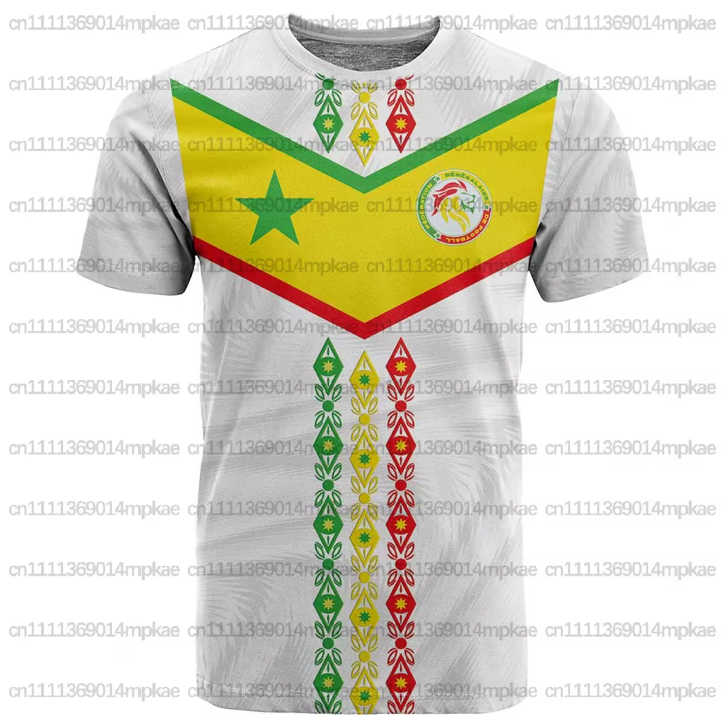 T-shirt à col rond à manches courtes pour homme, T-shirt imprimé national du Sénégal, style football