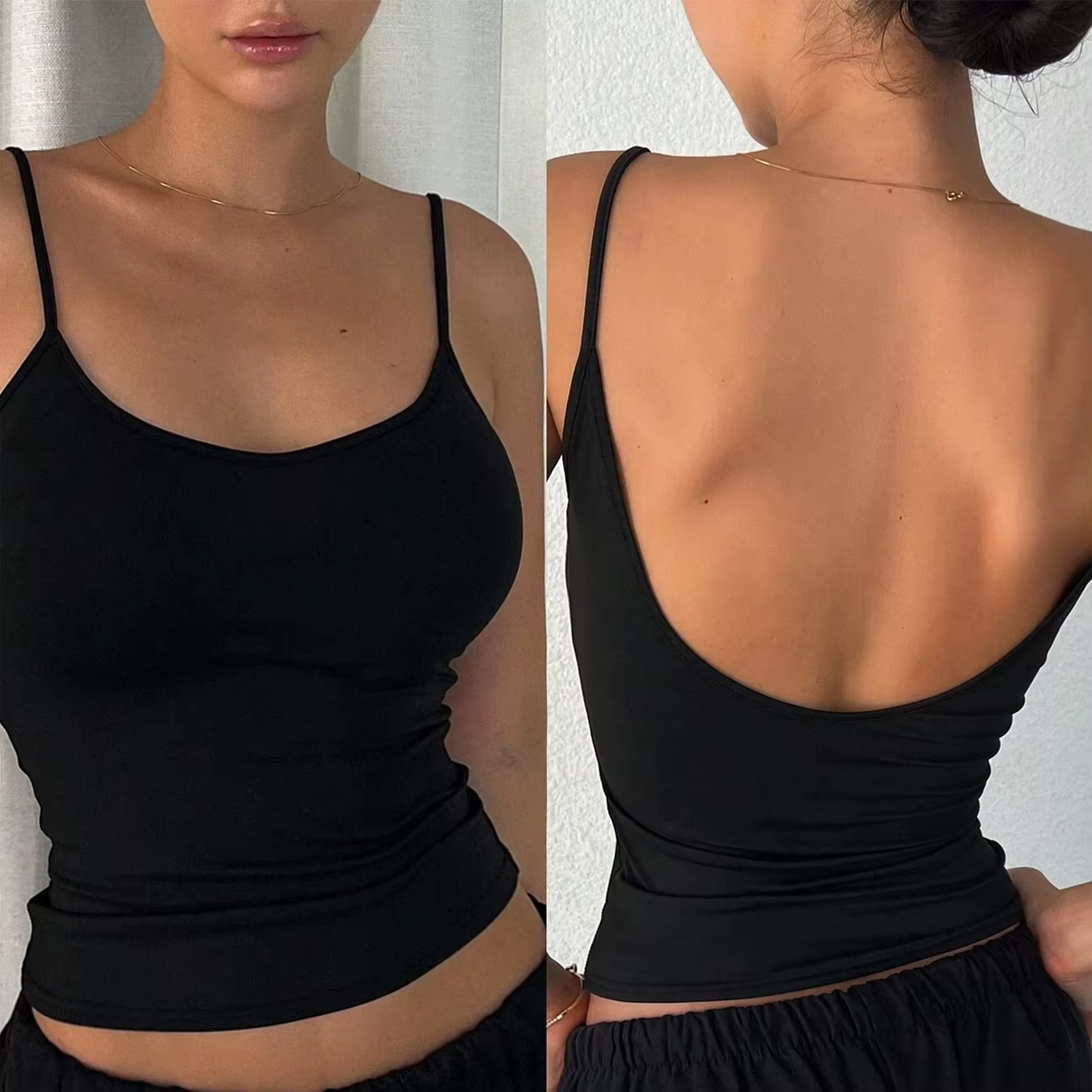 Débardeurs et T-shirts Femme à Bretelles, Décolleté Plongeant, Col en V, Dos Nu, Style Vintage Y2K,