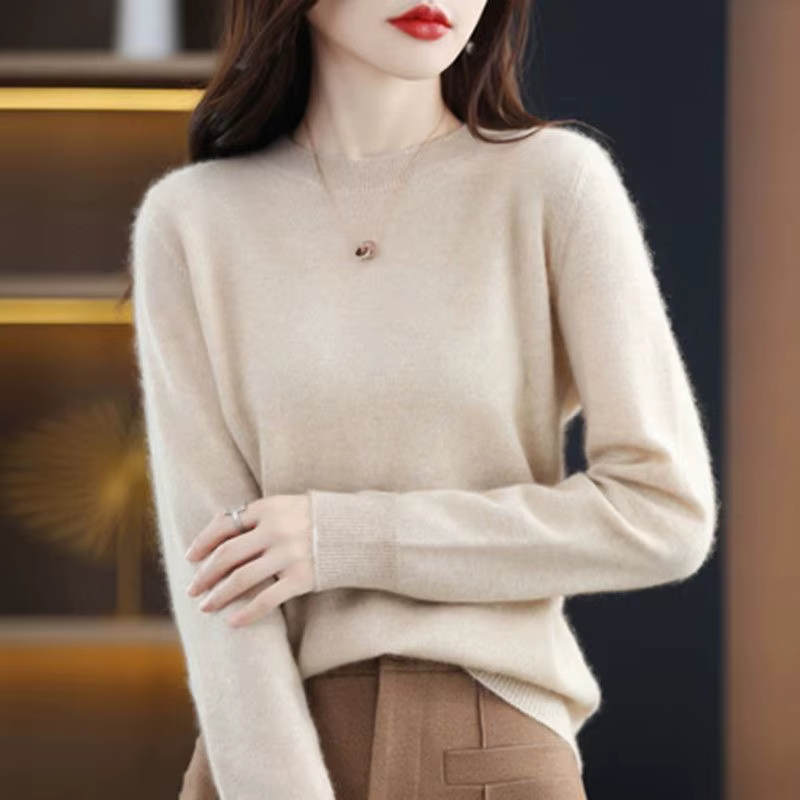 Femmes pull col rond automne hiver basique pull chaud décontracté Pulls pulls coréen à manches longu