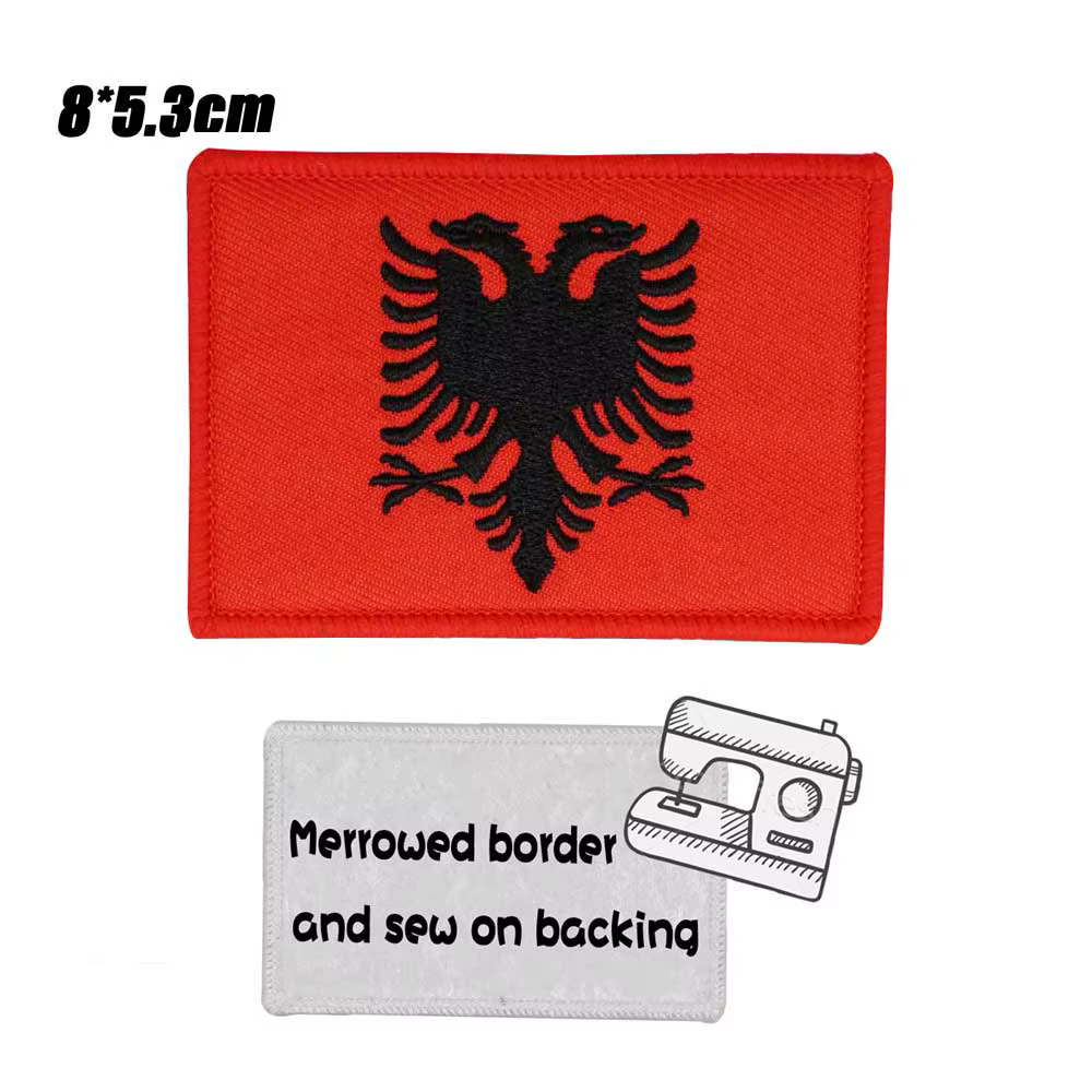 Patch drapeau de l'albanie, Patch brodé à crochet et boucle cousus sur une Badge militaire brodé