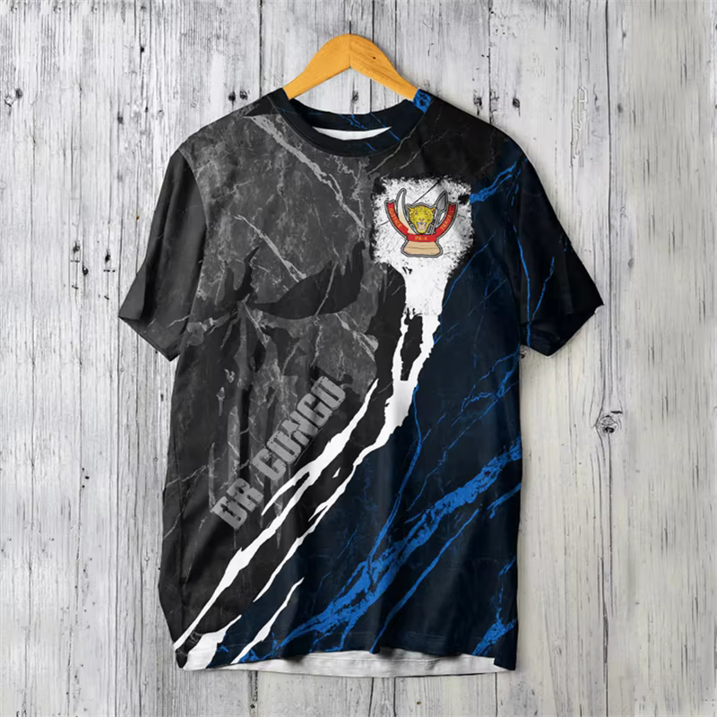 T-shirt manches courtes col rond République démocratique du Congo, impression 3D, Vétérans, Congolai