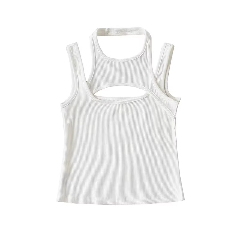 Haut court asymétrique y2k e-girl, Corset tricoté ajouré, sans manches, col rond, Mini gilet basique