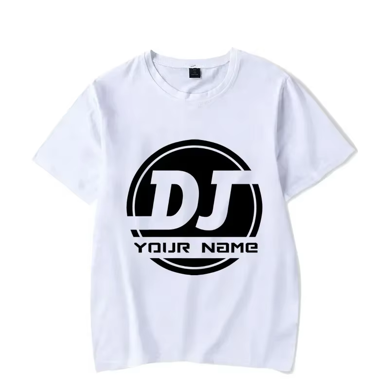 T-shirt personnalisé avec logo DJ, nom, image, texte, pour équipe, homme et femme, manches courtes, 
