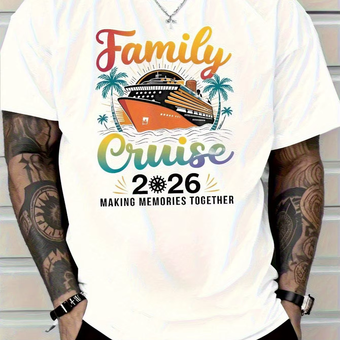 T-shirt graphique en coton décontracté pour hommes, croisière en famille 2026, ensembles de souvenir