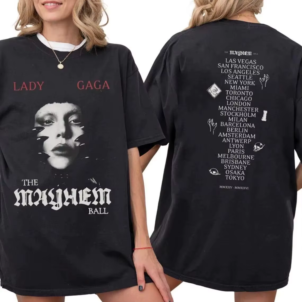 T-shirt Lady Gaga Mayhem Ball Tour, mode vintage, t-shirt en coton pour femmes, t-shirt à col rond s