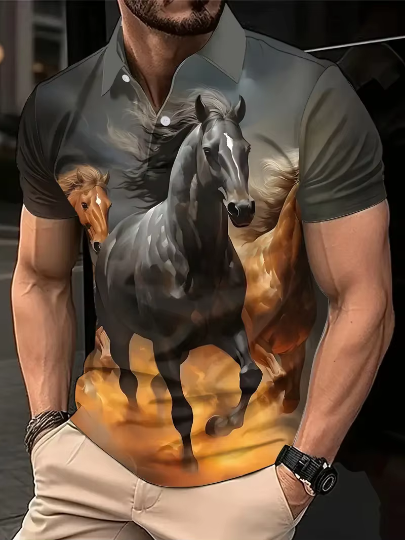 Polo graphique cheval Harajuku pour hommes, t-shirt de Golf à manches courtes, imprimé en 3D, pour a