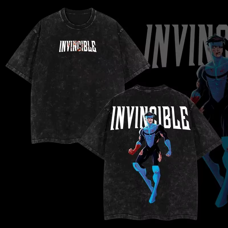 T-shirt imprimé graphique Anime Crazy Invincible, style vintage délavé, mode Harajuku Y2K, tee-shirt