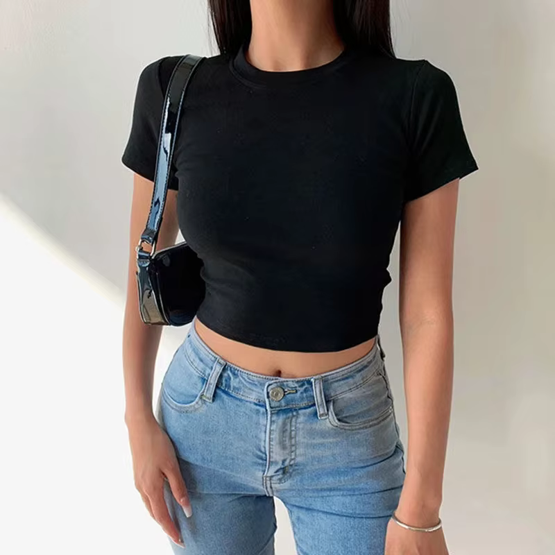 T-Shirt à manches courtes femmes solide Simple décontracté doux tout-Match basique culture hauts t-s
