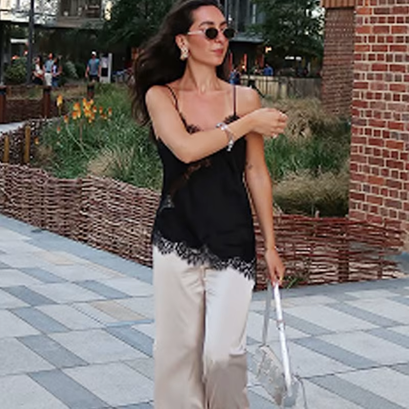 HXAO dentelle haut asymétrique femmes réservoirs & Camis été 2025 noir Slip haut sans manches dames