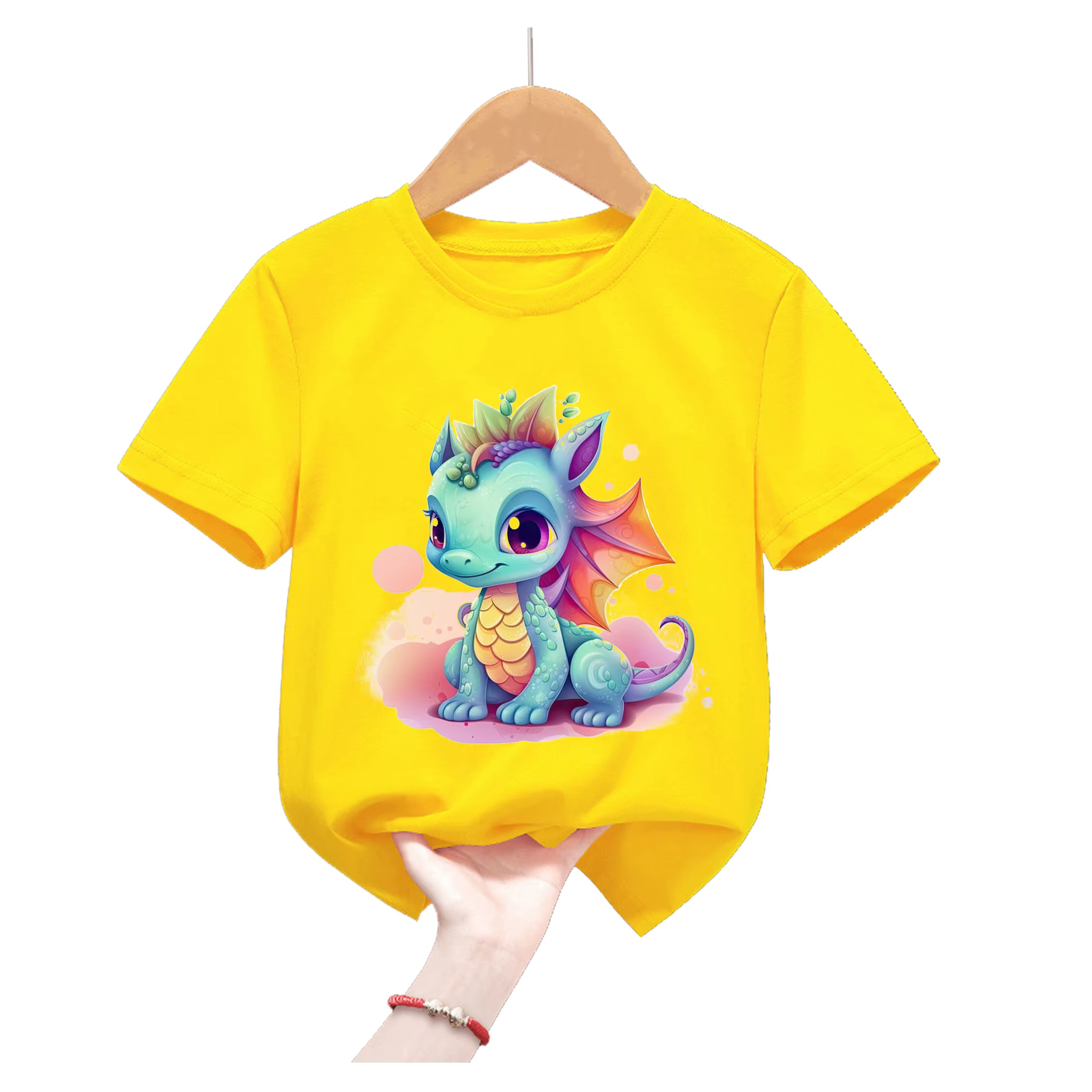 T-shirt jaune à manches courtes pour enfant, vêtement d'été mignon avec imprimé roi et animal, pour
