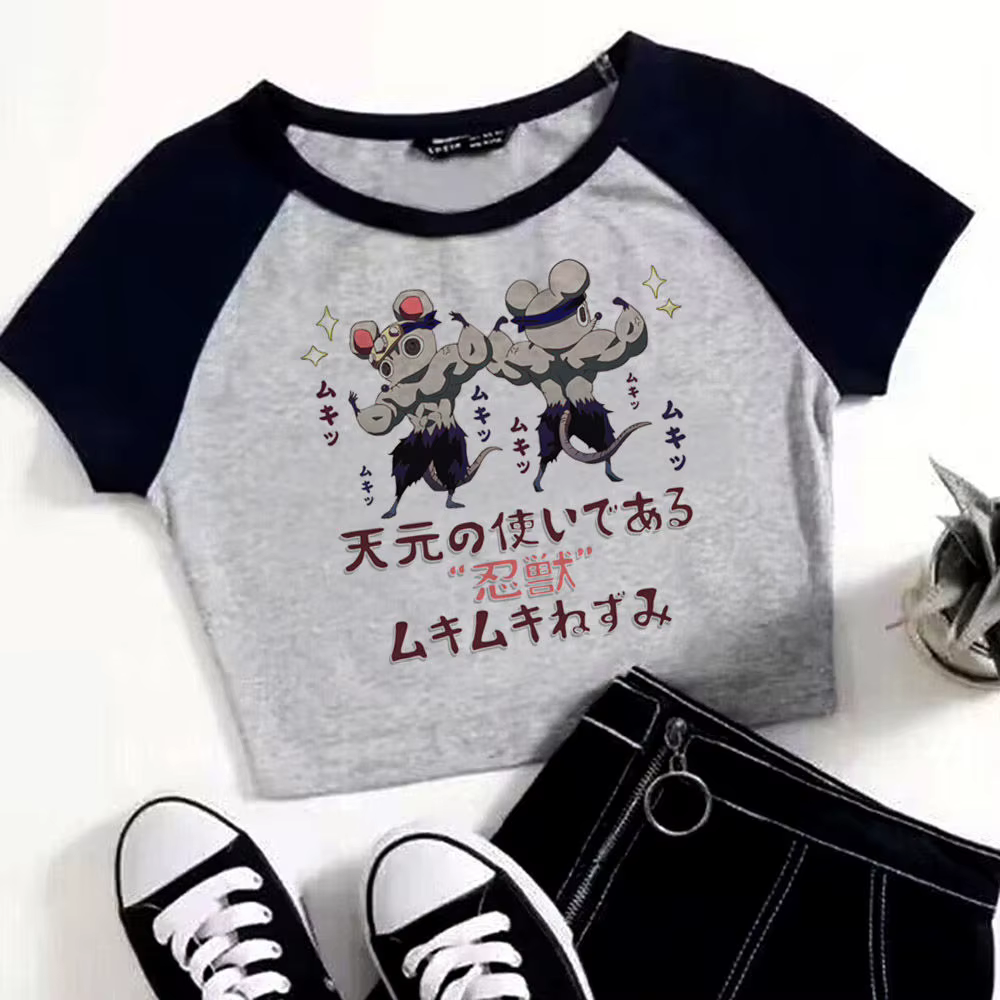 Demon Slayer crop top vintage corset Slim Fit mignon gyaru recadré années 2000 esthétique coquette f