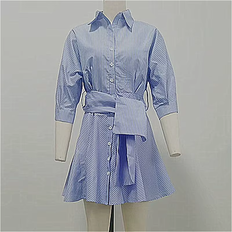 Robe Courte Femme Chemise Robe Coupe Trapèze Y2K Streetwear Manches Longues Élégante Taille Cintrée 