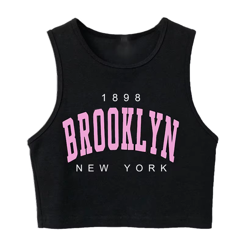T-shirt court imprimé lettre pour femme, Harajuku, années 90, Brooklyn, style coréen, Y2K, années 18