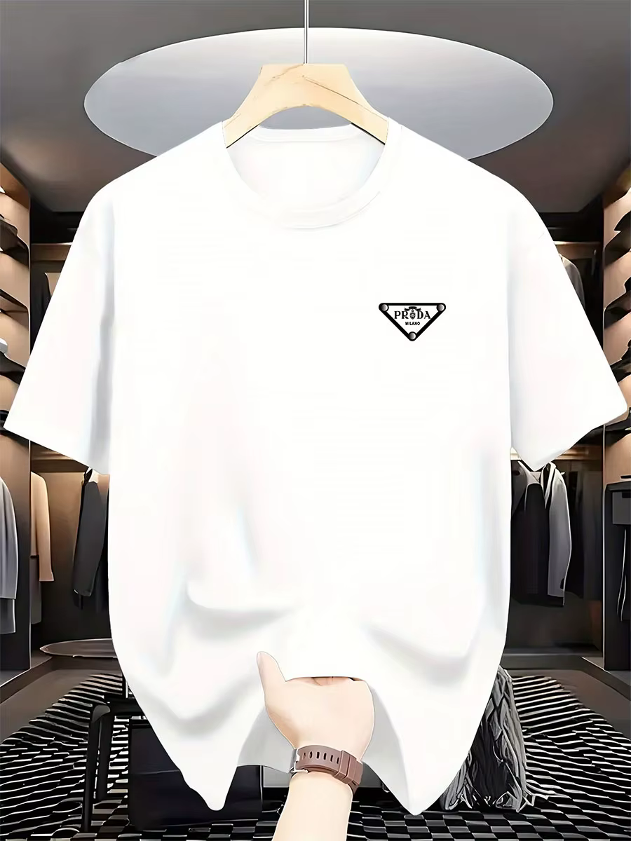 T-shirt imprimé pour homme, tendance mode milanaise 2026, marque internationale, coton pur, col rond
