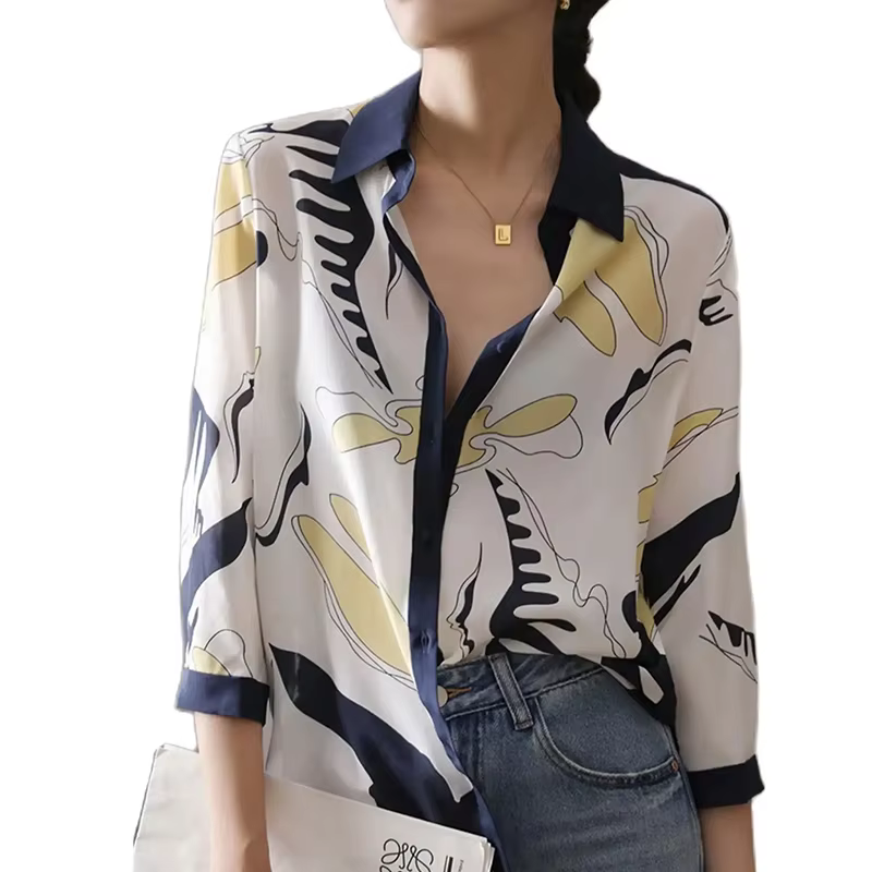 Mode luxe dames chemise France style femme impression blouse printemps été demi manches hauts blusa