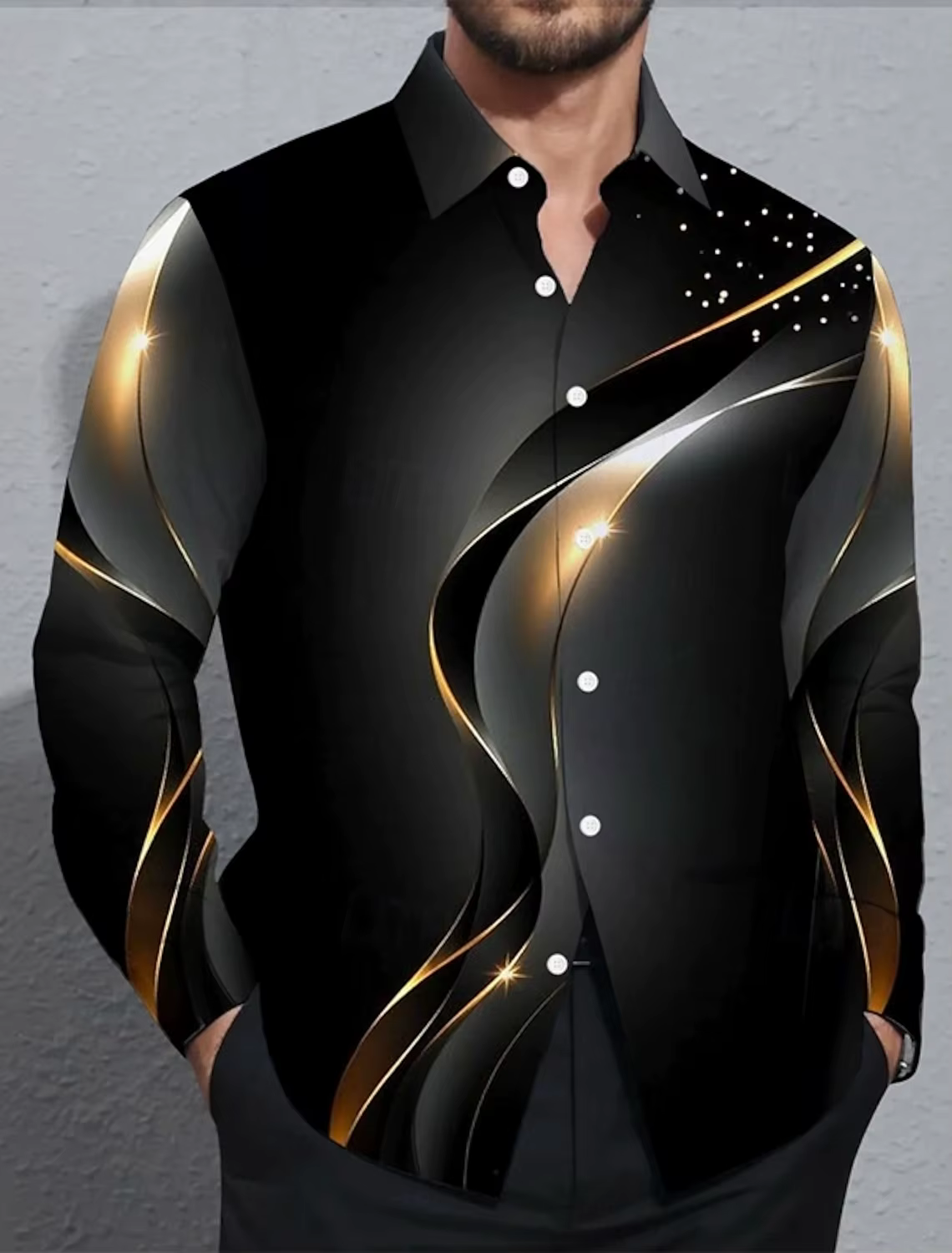 Chemise à manches longues pour hommes, surdimensionnée, ondulée, boutonnée, décontractée, mode Stree