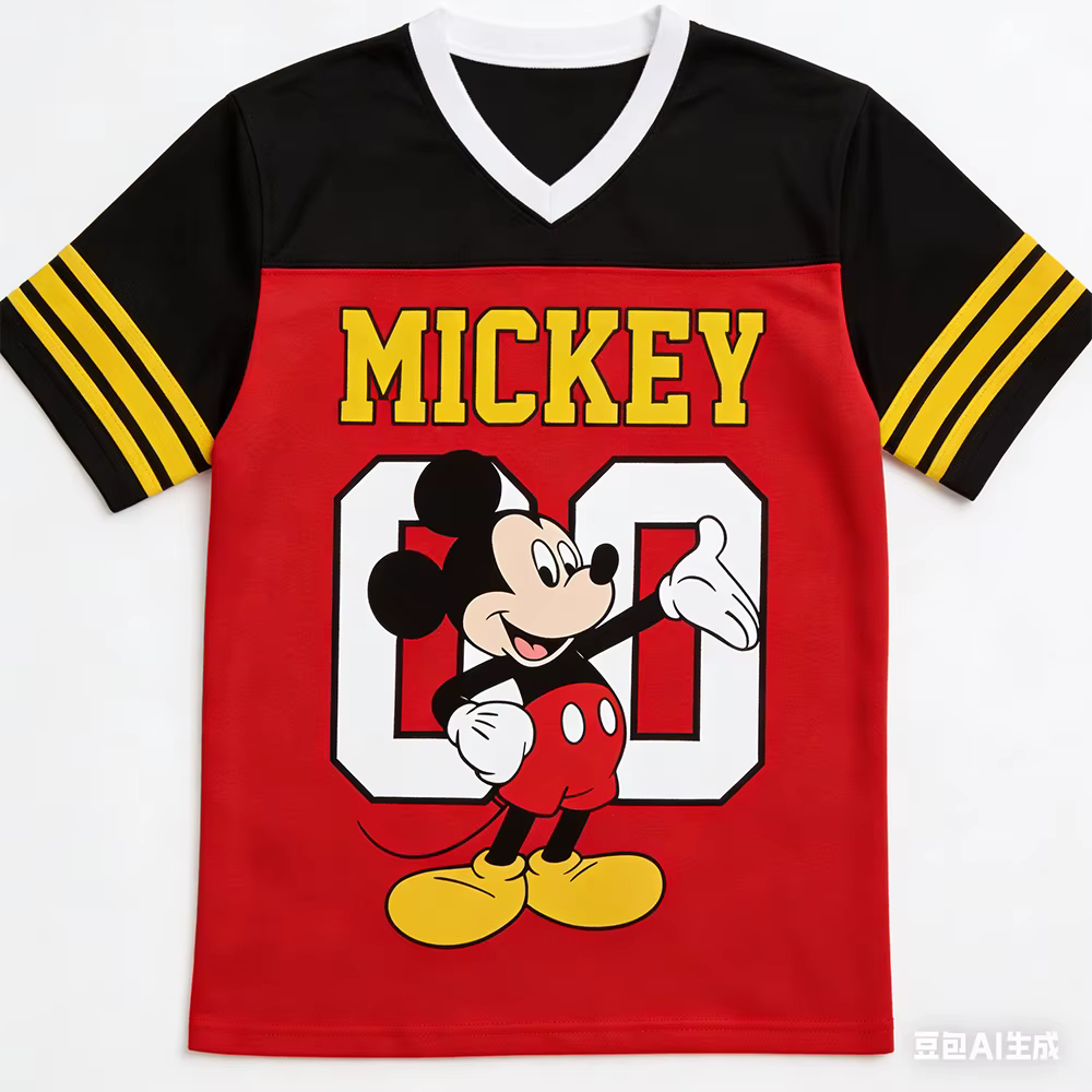 T-shirt de famille Disney pour hommes et femmes, vêtements de sport à col en v, amples, décontractés