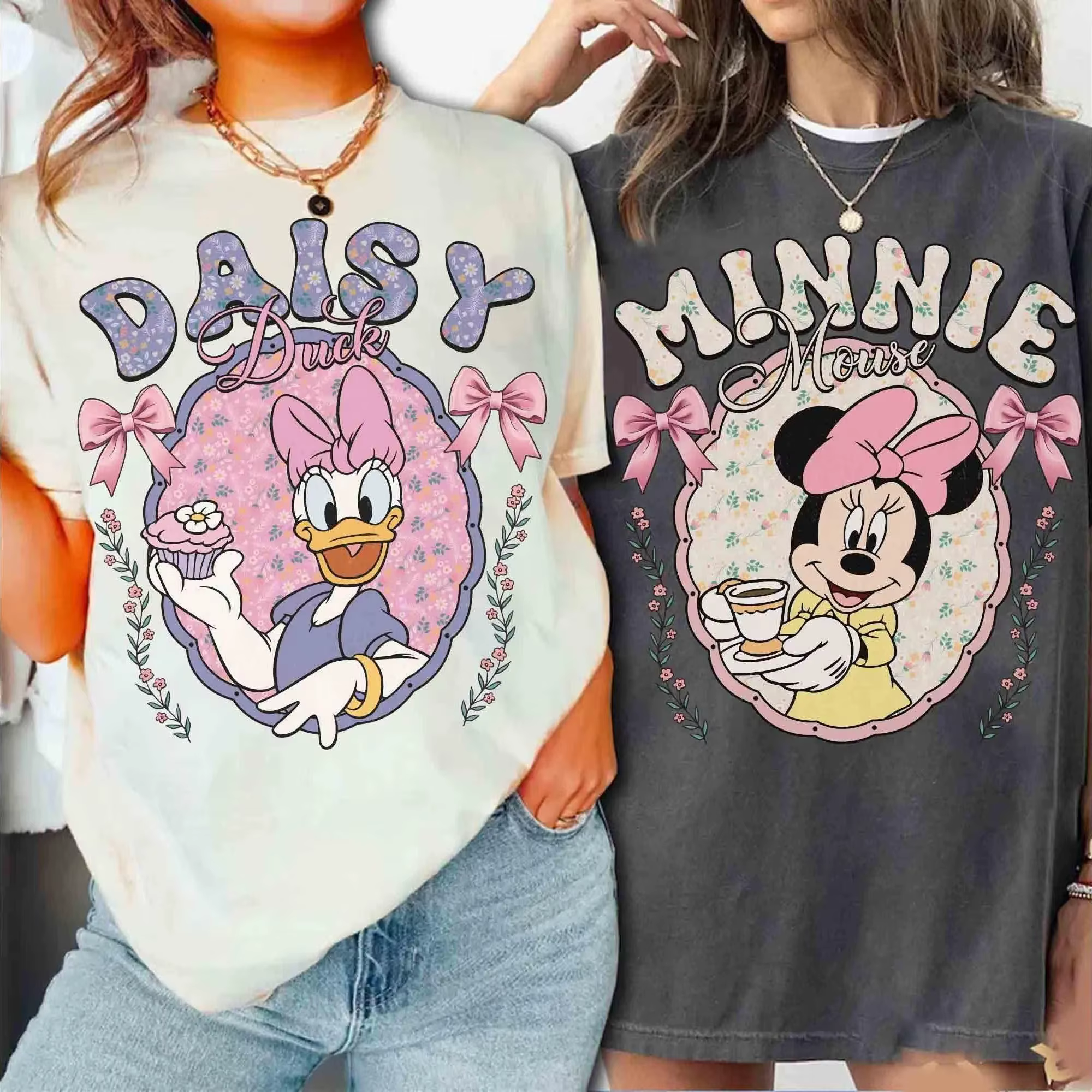 T-shirt Disney Daisy Minnie pour femme, été 2026, en coton, imprimé dessin animé, manches courtes, t
