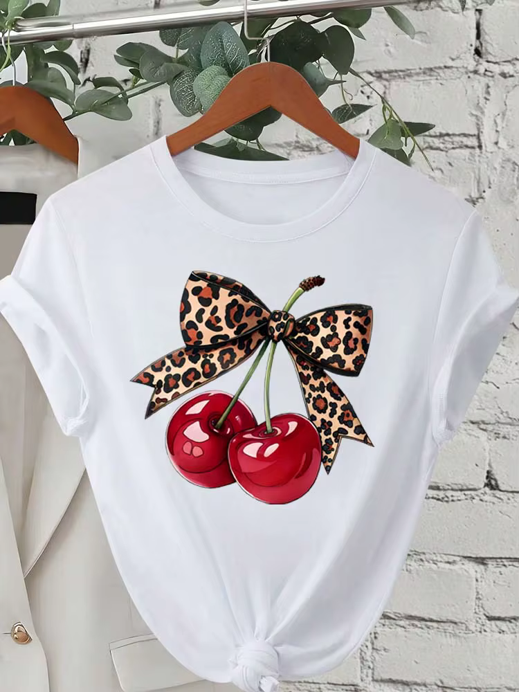 Mode cerise imprimé femmes T-Shirt à manches courtes col rond décontracté hauts pour l'été printemps