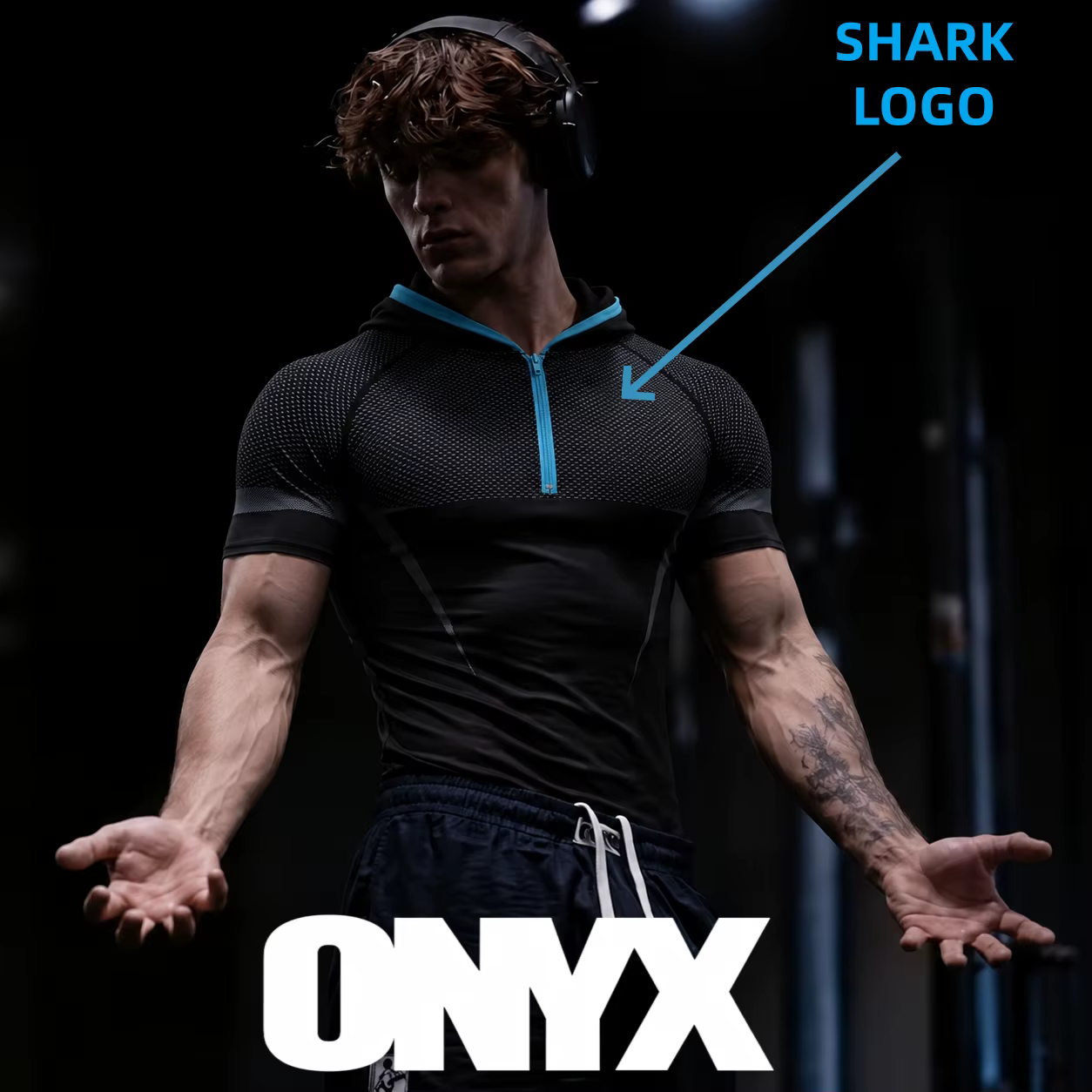 T-shirt à capuche GYM ONYX V5, combinaison de fitness avec logo en silicone SHARK, haut d'entraîneme