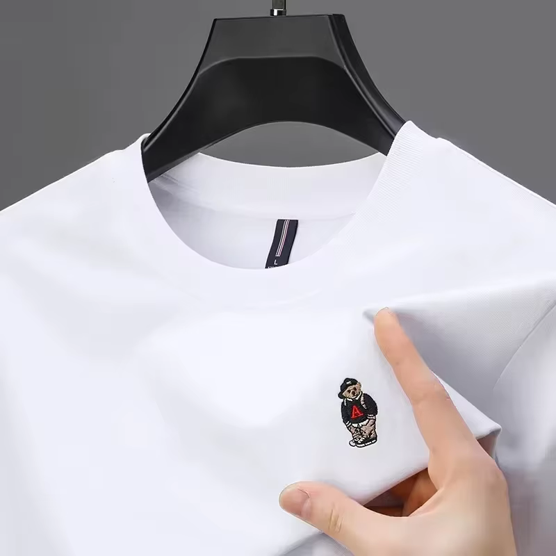 T-shirt en coton haut de gamme pour homme, marque tendance, imprimé ours, manches courtes, col rond,