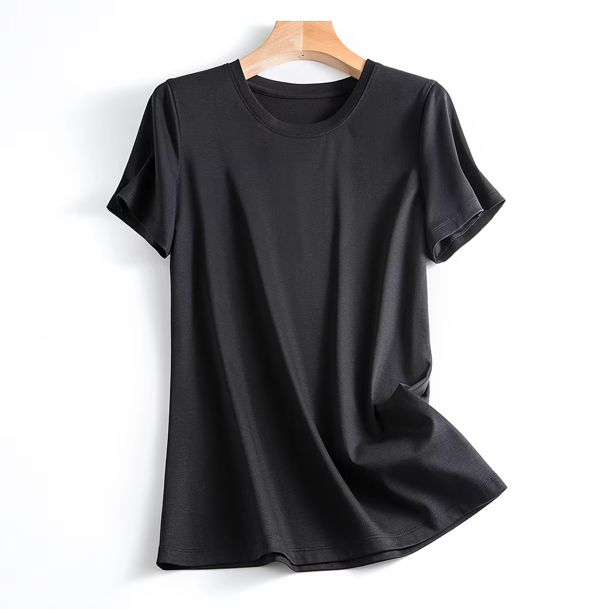 MRMT 2026 Nouveau T-shirt pour femme en soie de mûrier et coton mercerisé, coupe ample, col rond sim