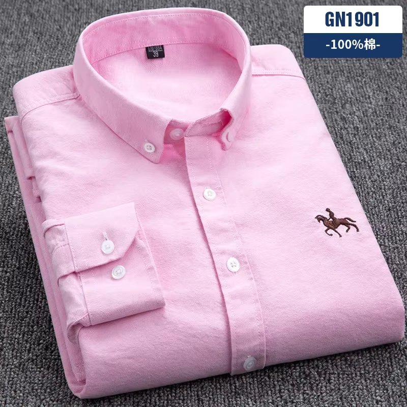 Chemises Oxford à manches longues pour hommes, 100% coton, haut décontracté, chemisier d'affaires, v
