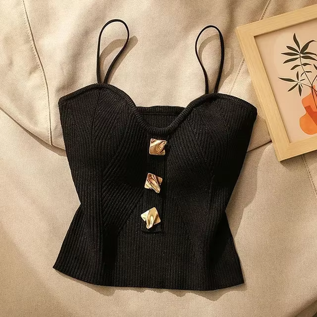 Été croix tricot jarretelle femmes Style français Sexy beauté Camisole coupe ajustée sans manches T-