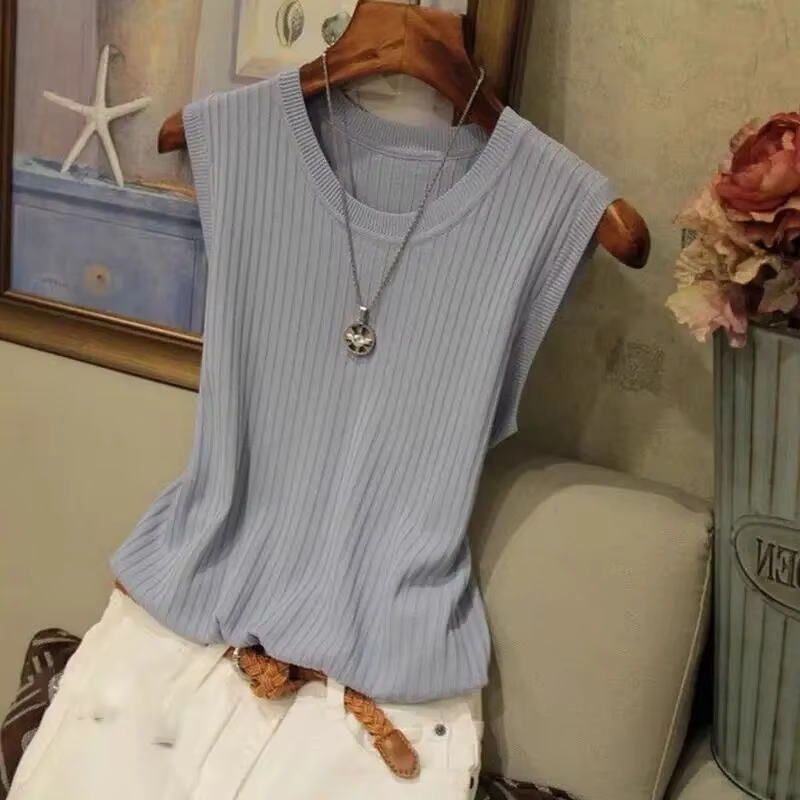 Haut à col rond pour femmes, chemise coréenne, vêtements d'été