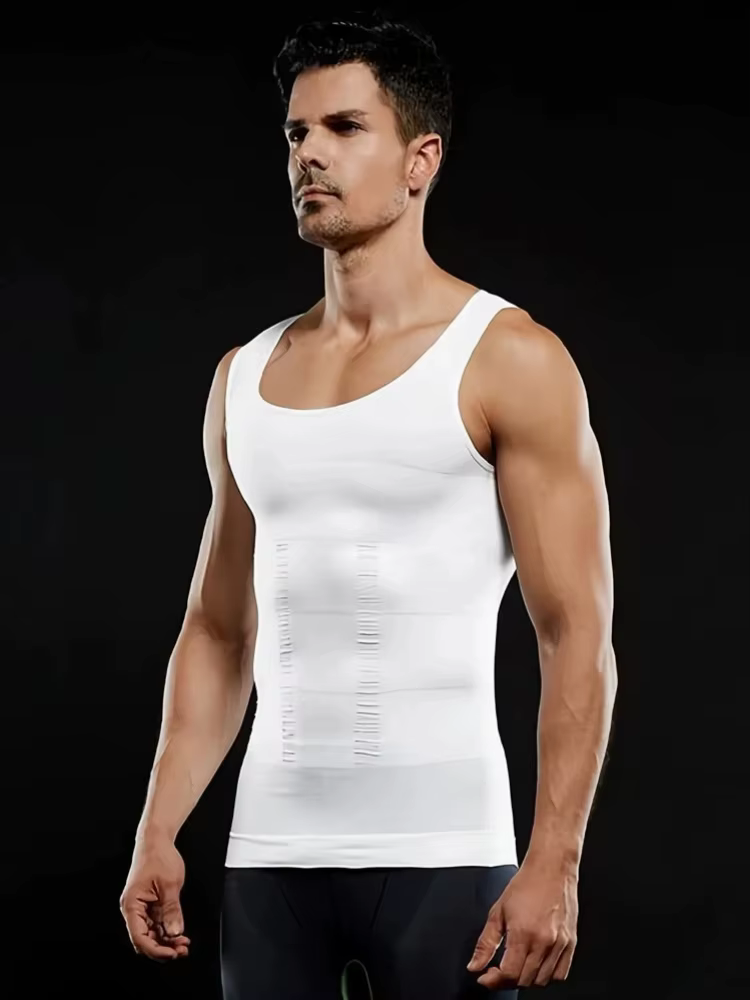 Débardeur de compression pour homme, gaine amincissante, sous-vêtement sculptant le ventre, à manche
