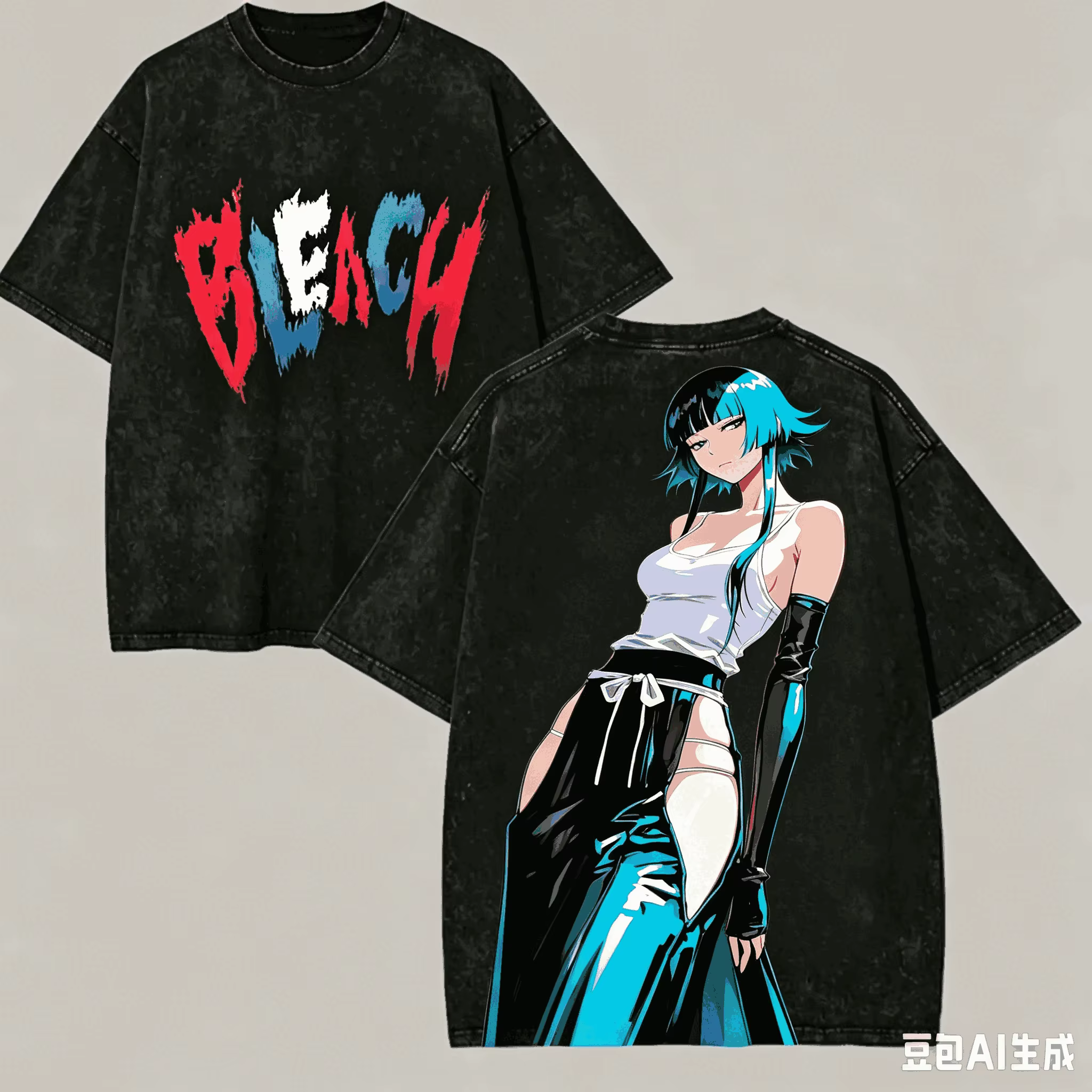 T-shirt délavé effet blanchi, vêtements de personnalité, nouveau modèle, T-shirt Anime, vêtements to